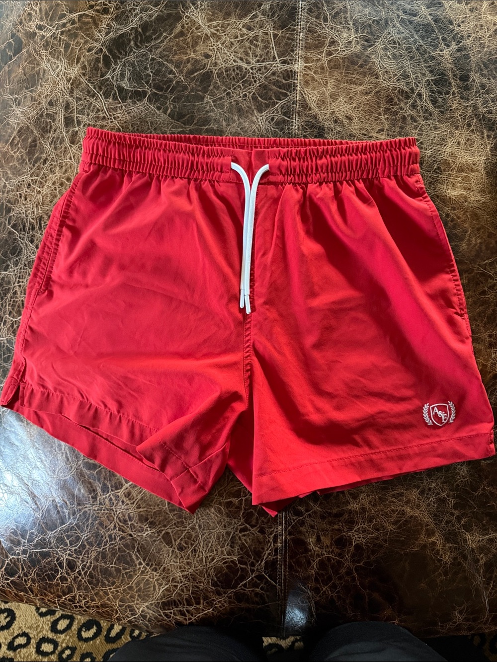Abercrombie & Fitch Red Swim Trunks with White Drawstring